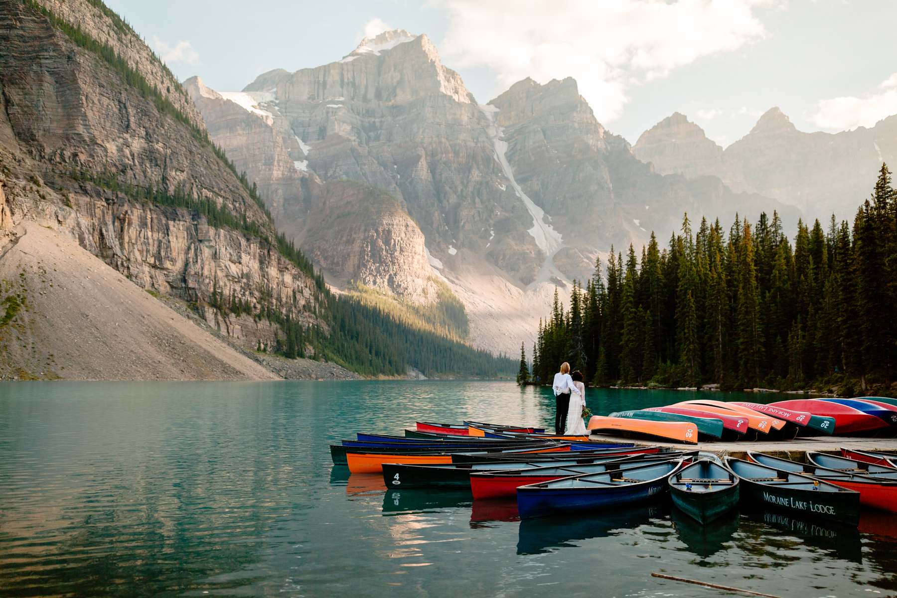 Banff Photographers at a Moraine Lake Post-Wedding Adventure Session