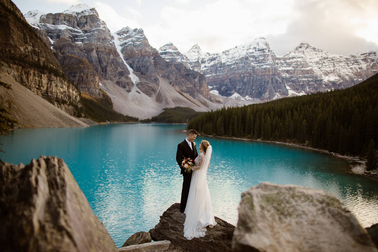 Banff wedding photographers at a Moraine Lake elopement