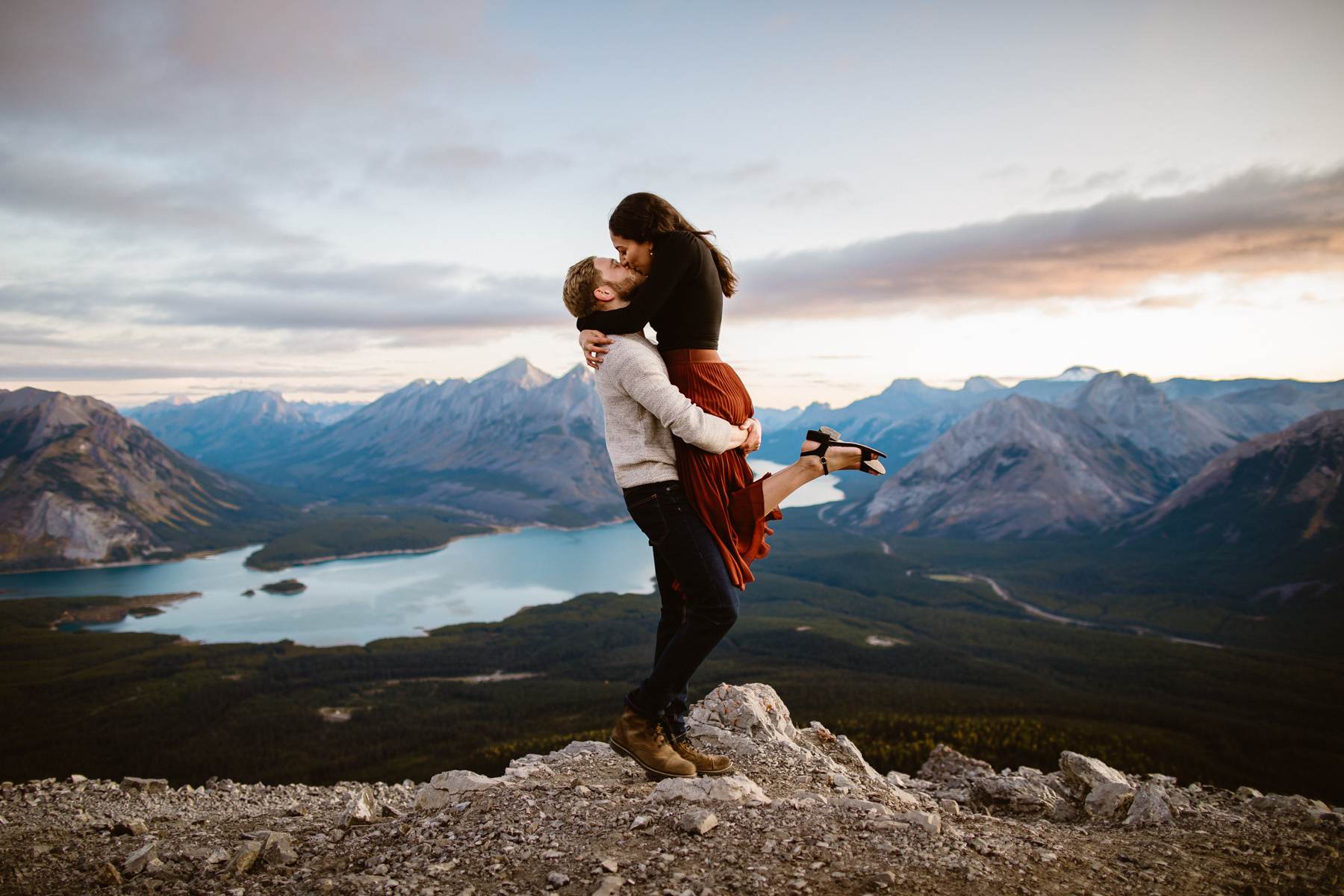 Canmore hiking engagement photos in Kananaskis Country on Tent Ridge hike
