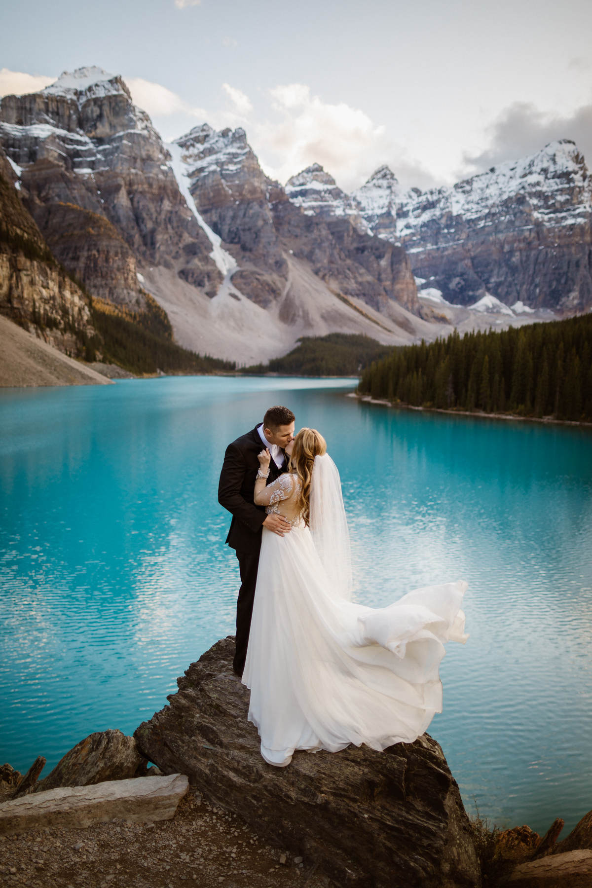 Moraine Lake wedding photos with a Lake Louise elopement ceremony in Banff, Canada