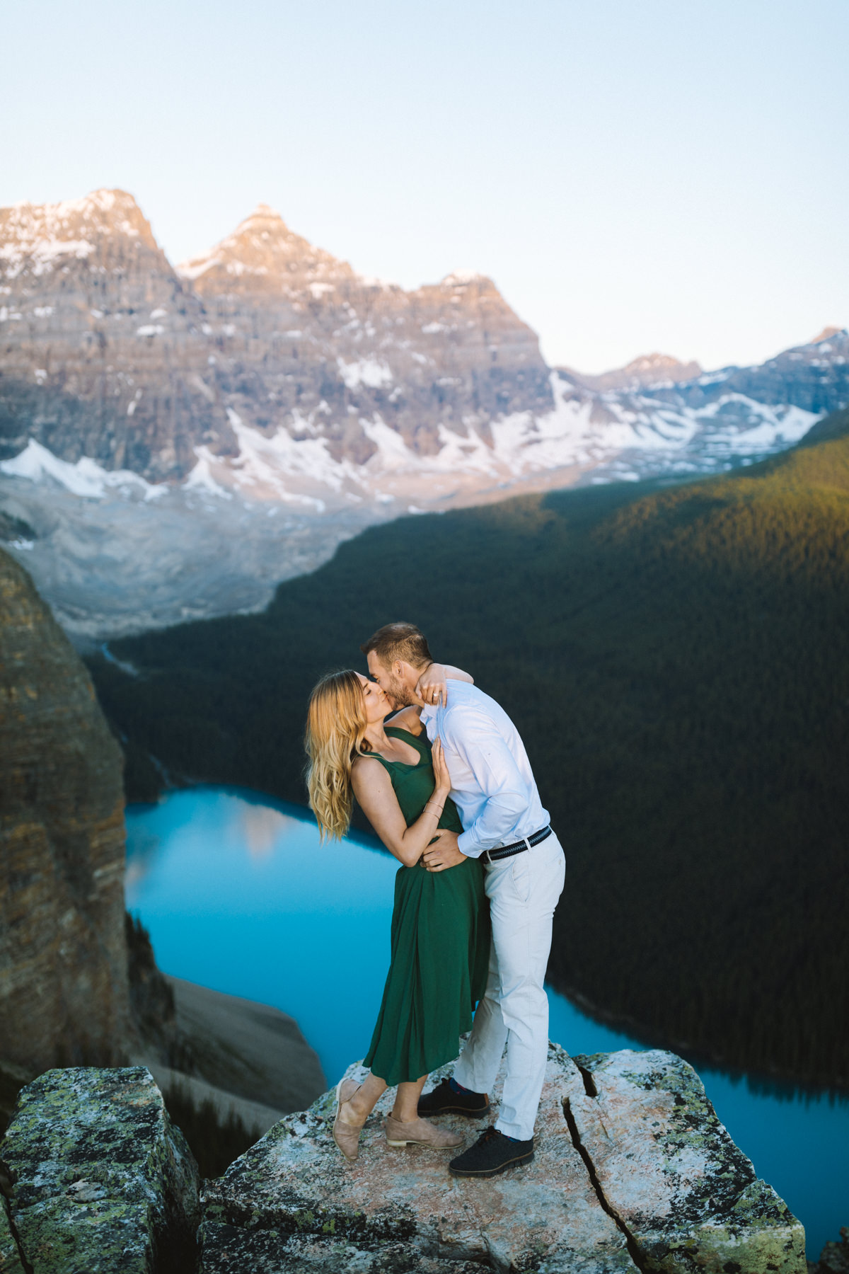 Adventure engagement photographer session on the Tower of Babel hike near Moraine Lake in Banff National Park