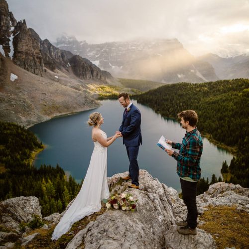 Banff elopement photographers for a Mount Assiniboine backcountry lodge adventure wedding