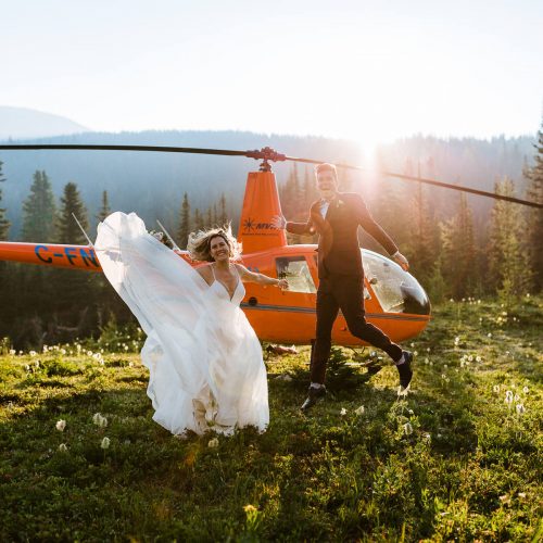 Banff elopement photographers and adventure weddings on a helicopter elopement