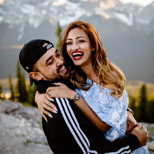 Banff elopement photographers on a surprise proposal photo hike