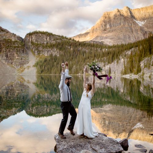 Banff elopement photographers on a backpacking elopement adventure