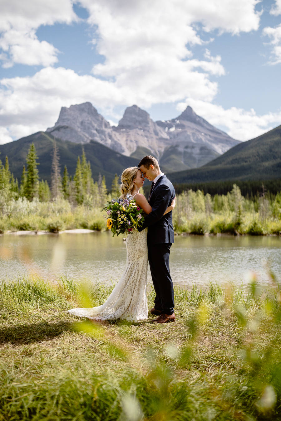 Canmore Nordic Centre wedding with Three Sisters in view