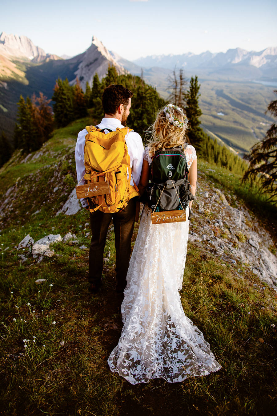 Canmore elopement photographers capturing hiking wedding photos