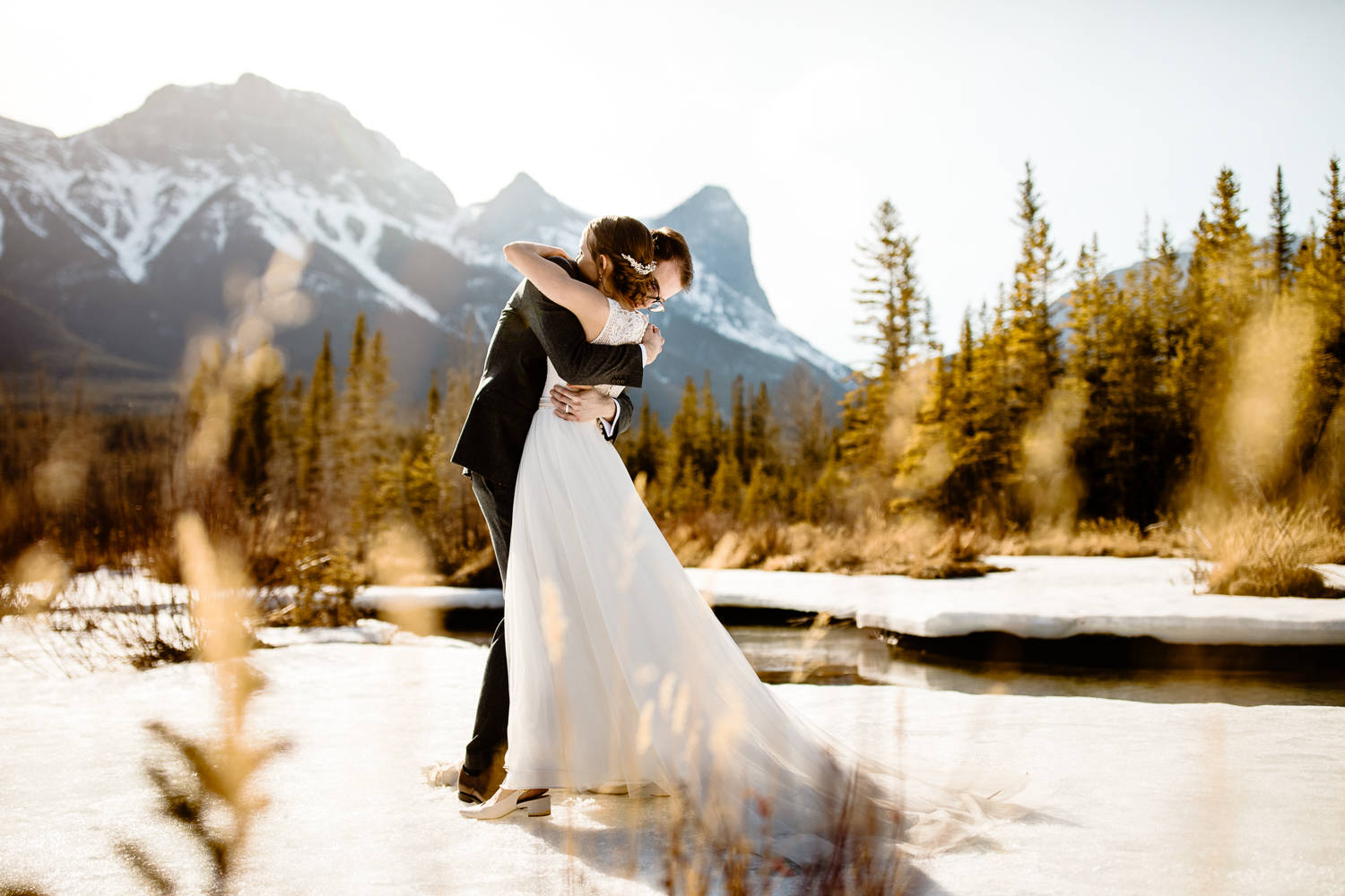 Canmore wedding photographers at a winter wedding in the Canadian Rockies