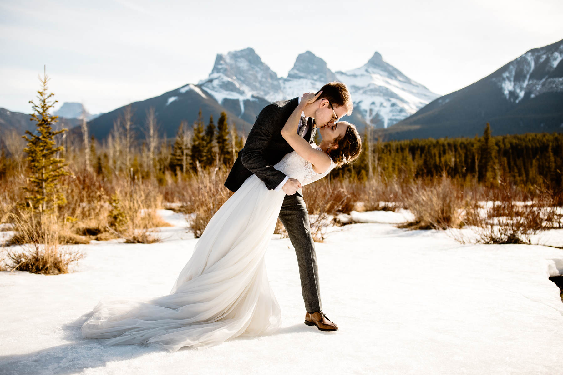 Cornerstone Theatre wedding in Canmore during winter and spring in March